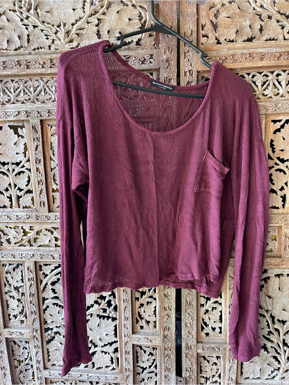 Brandy Melville Burgundy Scoop-Neck Long Sleeve Top